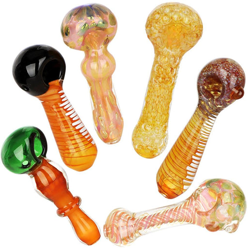 6CT BUNDLE - All Worked Up Glass Spoon Pipes - 4.5"- 5" / Assorted Colors and Styles - Toker Supply