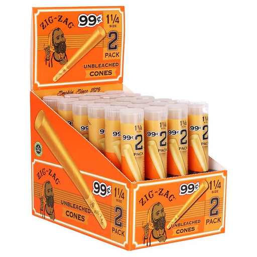 24CT DISPLAY - Zig Zag Pre-Priced Unbleached Cones - 1 1/4 / 2pc - Toker Supply