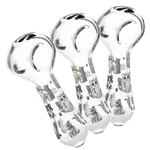 3CT BUNDLE - Pulsar Cute Kitties Glass Spoon Pipe - 4.5" - Toker Supply