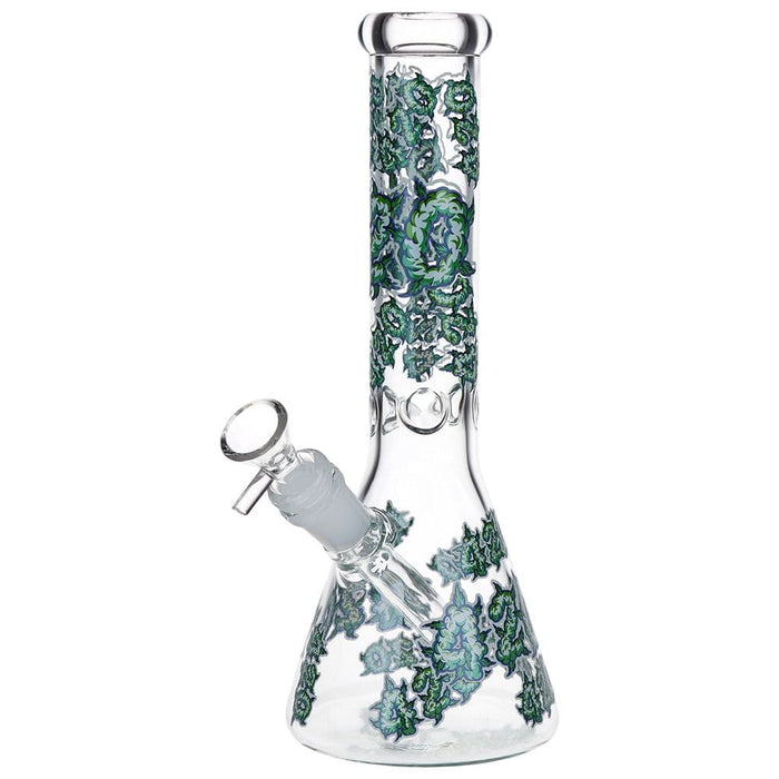 420 Clouds Glow In The Dark Beaker Glass Water Pipe - 10" / 14mm F / Colors Vary - Toker Supply