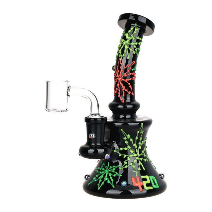 420 Neon Hemp Leaf Glow In The Dark Dab Rig - 6.5" / 14mm F - Toker Supply