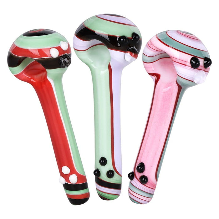 4CT BUNDLE - Cream Stripes w Marbles Glass Spoon Pipe - 4.75" / Assorted Colors - Toker Supply