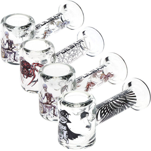 4CT BUNDLE - Pulsar Halloween Glass Hand Pipe Version 2 -  4.5" / Assorted Designs - Toker Supply
