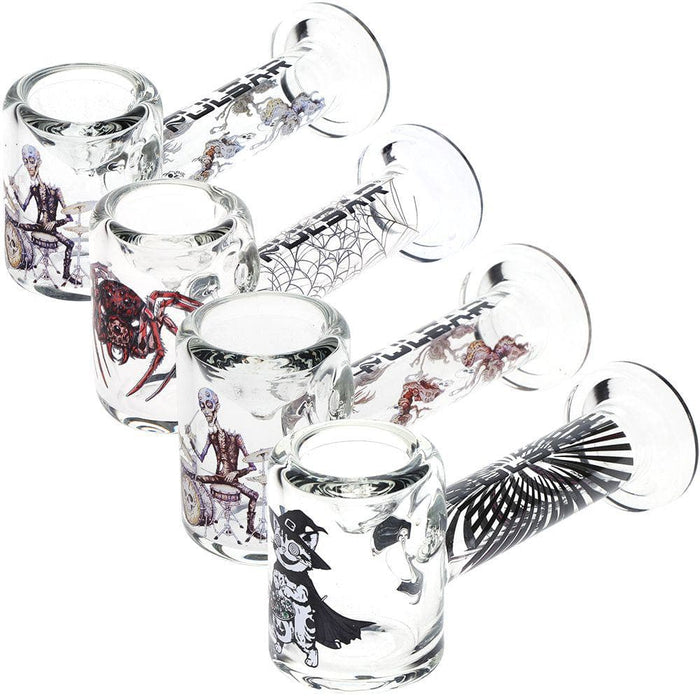 4CT BUNDLE - Pulsar Halloween Glass Hand Pipe Version 2 -  4.5" / Assorted Designs - Toker Supply