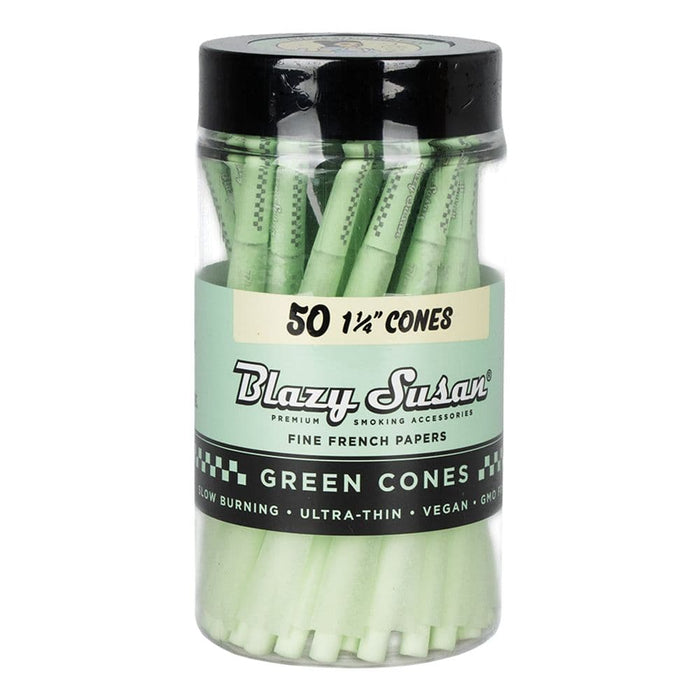 50CT JAR - Blazy Susan Green Pre-Rolled Cones - 1 1/4" - Toker Supply