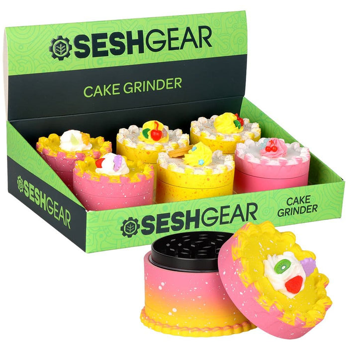 6CT DISPLAY - SeshGear Zinc & Resin Cake Grinder - 3pc / 2.7" / Assorted Styles - Toker Supply