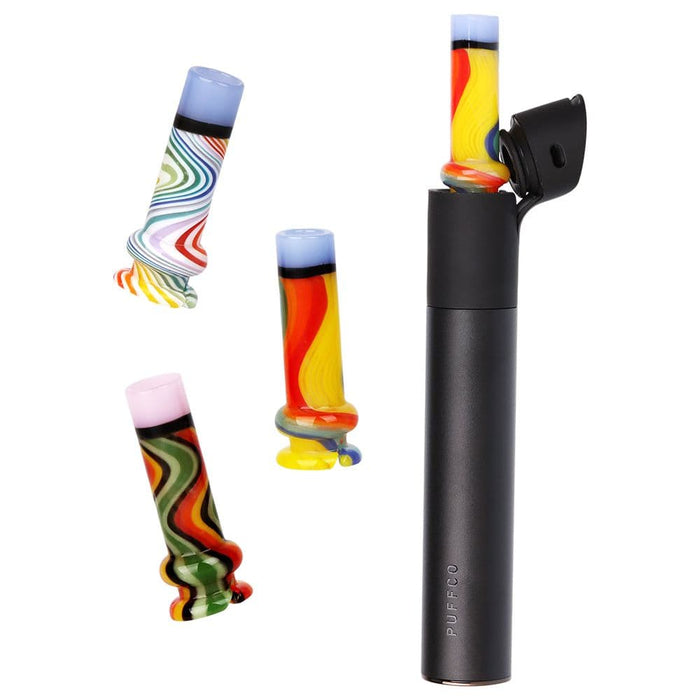 Pulsar Candy Stripe Glass Mouthpiece Attachment for Puffco Pivot w/ Display Stand - Colors Vary - Toker Supply