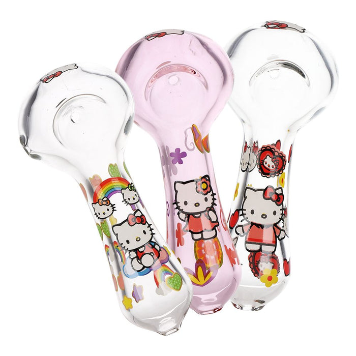 3CT BUNDLE - Hello Kitty Glass Spoon Pipe  - 4.5" / Designs Vary