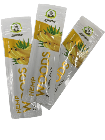 Afghan Hemp Woods Herbal Organic Natural 2 Banana Flavor Papers Wraps Per Pack (3 Count) - Toker Supply