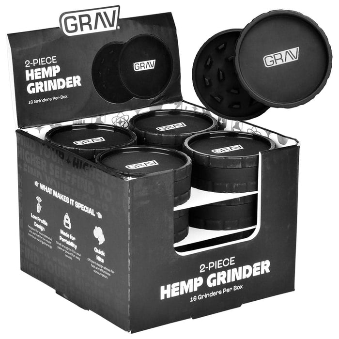 GRAV Hemp Grinder - 2pc / 2.5" / Black 16ct - Toker Supply