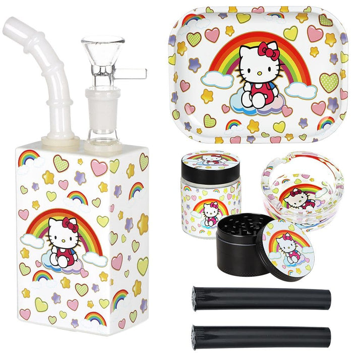 Hello Kitty Juicebox Glass Water Pipe Smoker's Travel Kit - 7" / 14mm F / Rainbow Kitty - Toker Supply