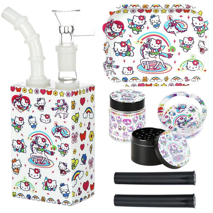 Hello Kitty Juicebox Glass Water Pipe Smoker's Travel Kit - 7" / 14mm F / Unicorn Kitty - Toker Supply