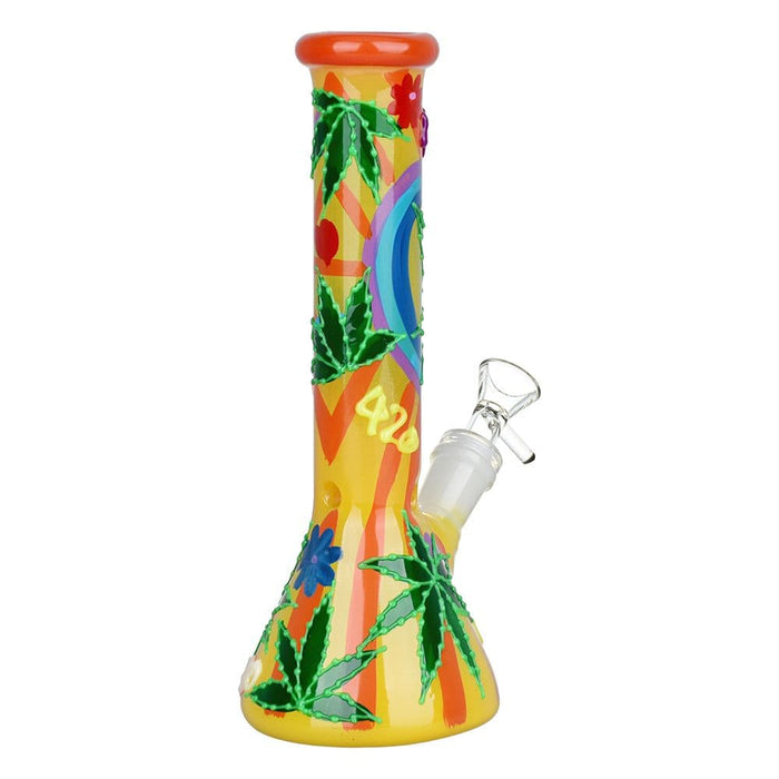 Hemp Leaf Glow In The Dark Beaker Glass Bong - 9.25" - Toker Supply