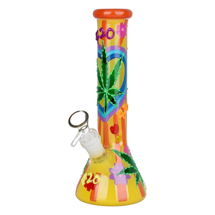 Hemp Leaf Glow In The Dark Beaker Glass Bong - 9.25" - Toker Supply
