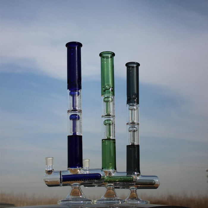 Inline and Dual Arm Percolated Glass Water Pipe 18" - Toker Supply