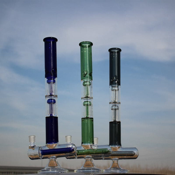 Inline and Dual Arm Percolated Glass Water Pipe 18" - Toker Supply