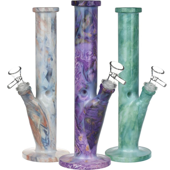 Marbled Straight Tube Glass Water Pipe - 10.75" / 14mm F / Colors Vary - Toker Supply
