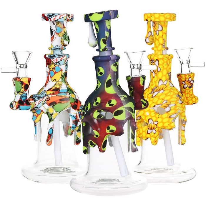 Masked Silicone & Glass Water Pipe - 7.5" / 14mm F / Designs Vary - Toker Supply