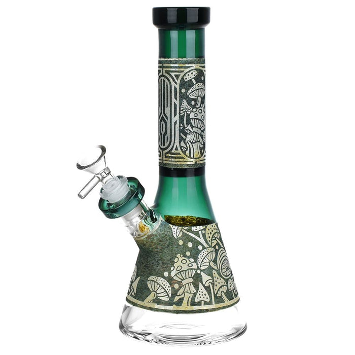 Mushroom Melange Etched Beaker Glass Water Pipe - 9" / 14mm F - Toker Supply