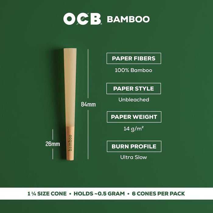 OCB Unbleached Bamboo Pre-Rolled Cones | 24pk Display - Toker Supply