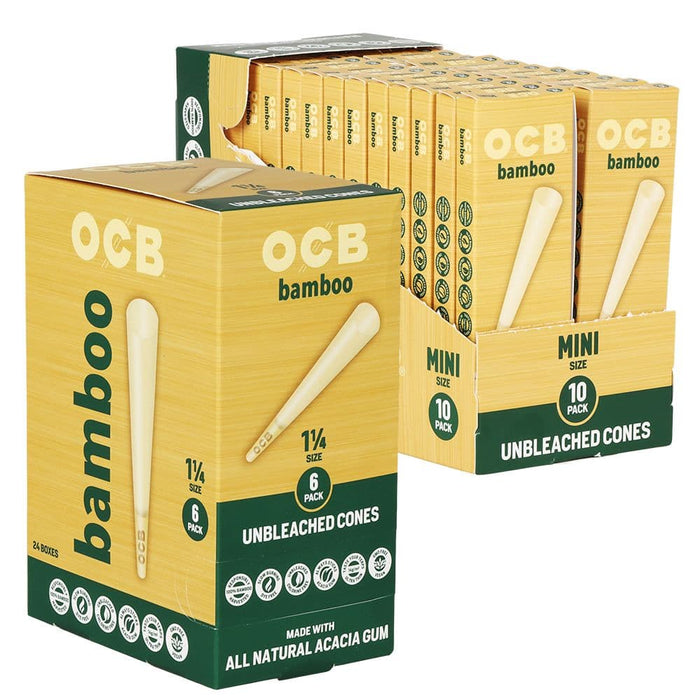 OCB Unbleached Bamboo Pre-Rolled Cones | 24pk Display - Toker Supply