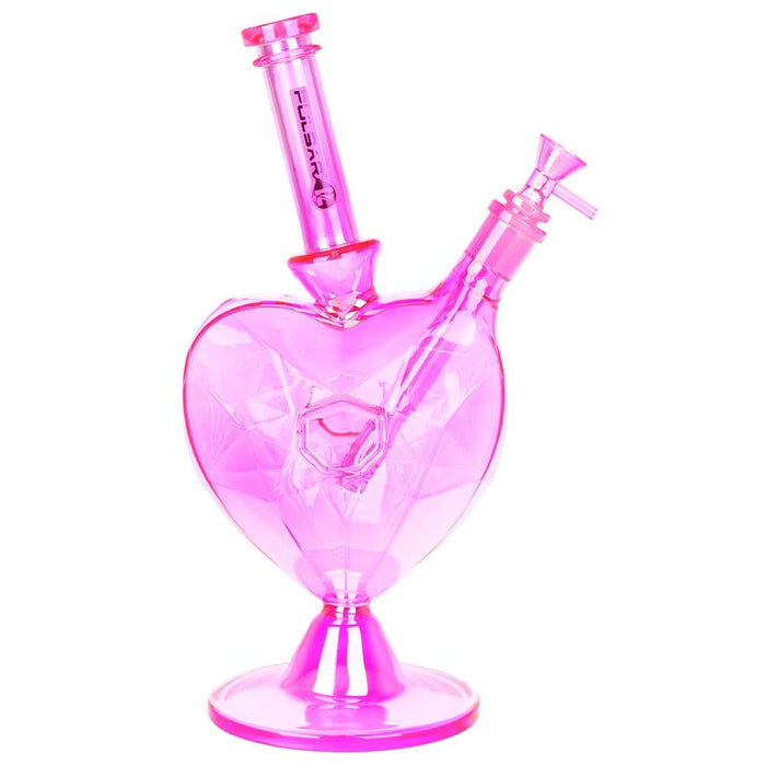 Pulsar Diamond Faceted Heart Glass Water Pipe - 11.75" / 14mm F / Pink - Toker Supply