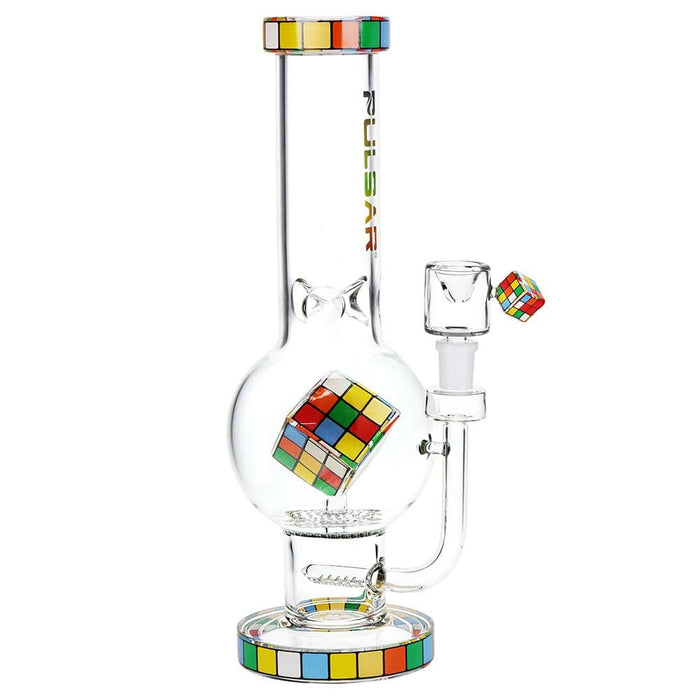 Pulsar Rubik's Cube Perc Bubble Base Glass Water Pipe - 12.5" - Toker Supply