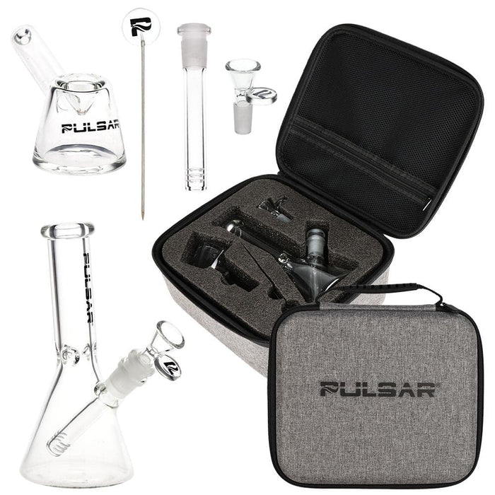 Pulsar Slant Neck Beaker Glass Water Pipe Zippered Case Travel Kit - 7" / Clear - Toker Supply