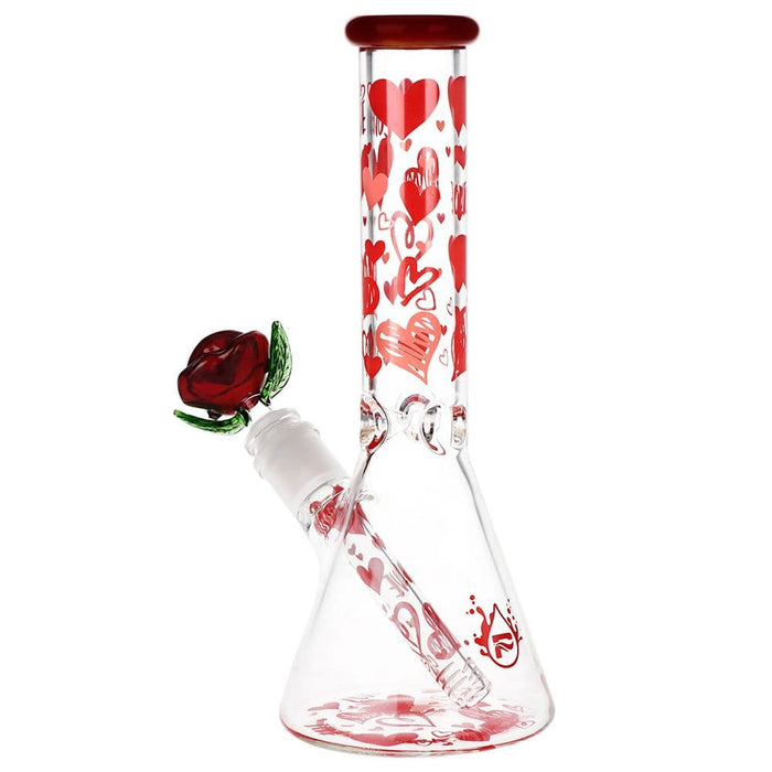 Pulsar Valentine's Hearts 'n' Roses Glass Herb Pipe Duo - 10" / 14mm F - Toker Supply