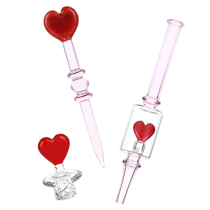 Pulsar Valentine's Love Hearts Glass Dab Rig Set - 8.5" / 14mm F - Toker Supply