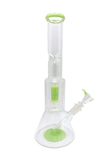 Rock Glass 14'' Colored Double Shower Head Perc - Toker Supply