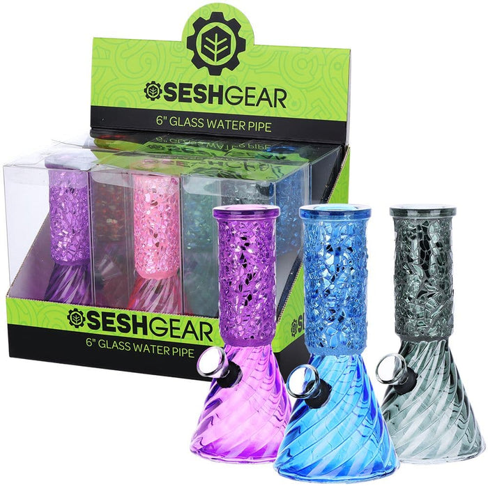 SeshGear Crystalline Beaker Mini Glass Water Pipe - 6" / 6ct - Toker Supply