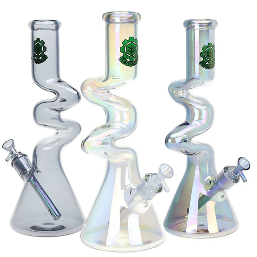 SeshGear Electro Zig Zag Beaker Glass Water Pipe - 14.75" / 14mm F / Colors Vary - Toker Supply