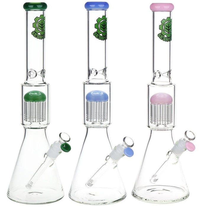 SeshGear Jellyfish Double Chamber Glass Beaker Water Pipe - 17" / 14mm F / Colors Vary - Toker Supply