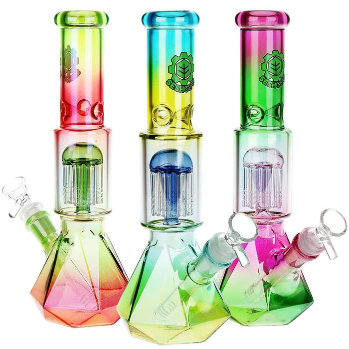 SeshGear Prism Ombre Glass Water Pipe - 10.25" 3ct/ 14mm F / Assorted Colors - Toker Supply
