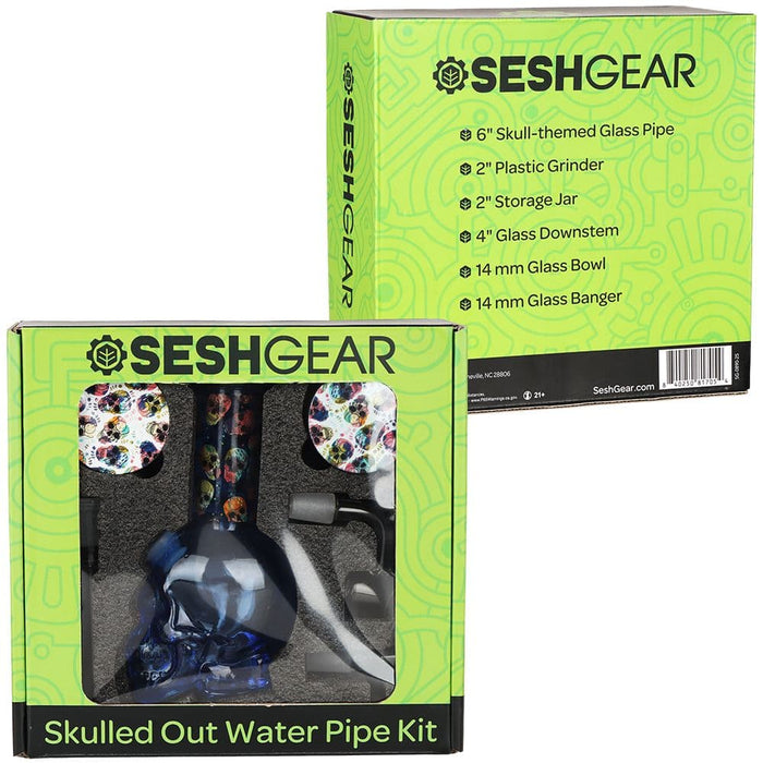 SeshGear Skulled Out Water Pipe Kit - 6" /  Colors & Designs Vary - Toker Supply