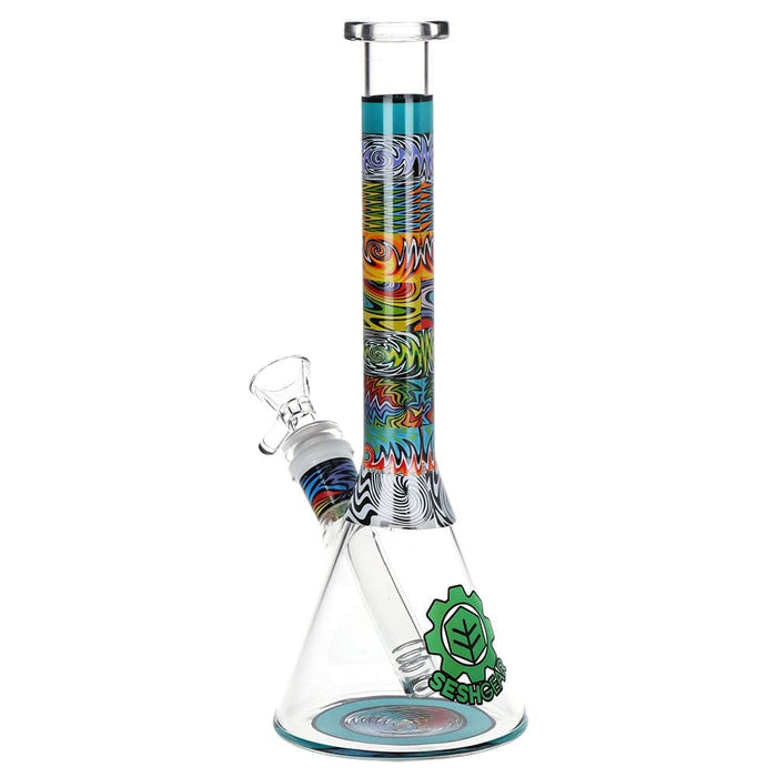 SeshGear Tehchnicolor Zig Wag Beaker Glass Water Pipe - 10" / 14mm F / Colors Vary - Toker Supply