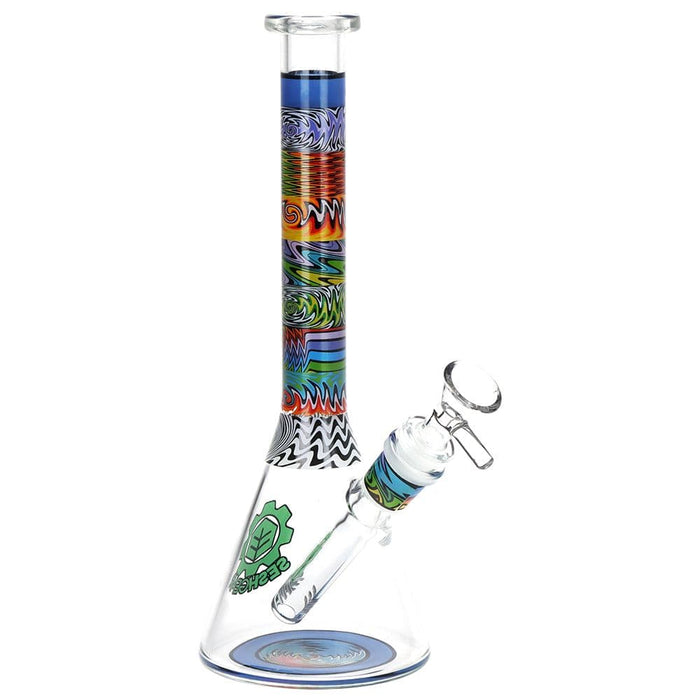 SeshGear Tehchnicolor Zig Wag Beaker Glass Water Pipe - 10" / 14mm F / Colors Vary - Toker Supply