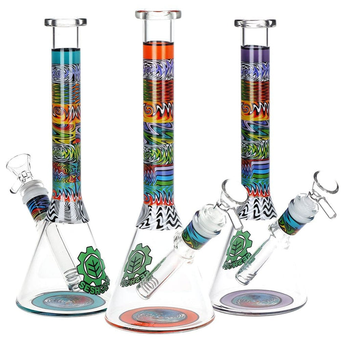 SeshGear Tehchnicolor Zig Wag Beaker Glass Water Pipe - 10" / 14mm F / Colors Vary - Toker Supply
