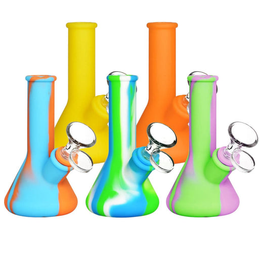 Silicone Beaker Travel Water Pipe- 5" / 14mm F / Colors Vary - Toker Supply