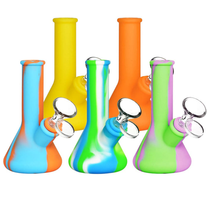 Silicone Beaker Travel Water Pipe- 5" / 14mm F / Colors Vary - Toker Supply