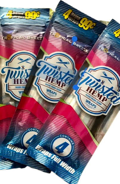 Twisted Hemp Organic Natural 4 Wraps Per Pack Tropical Breeze Flavor (3 Count) - Toker Supply
