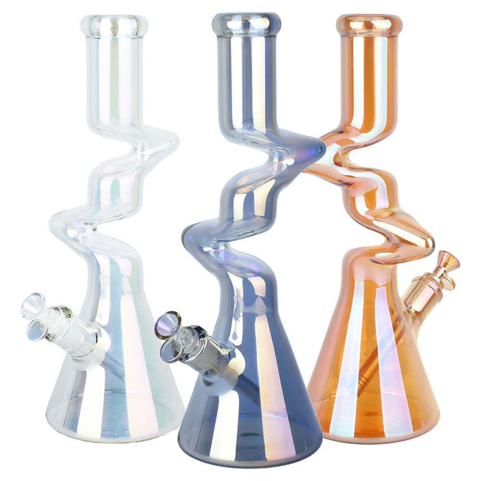 Twisty Tunnel Electroplated Glass Water Pipe - 14.75" / 14mm F / Colors Vary - Toker Supply