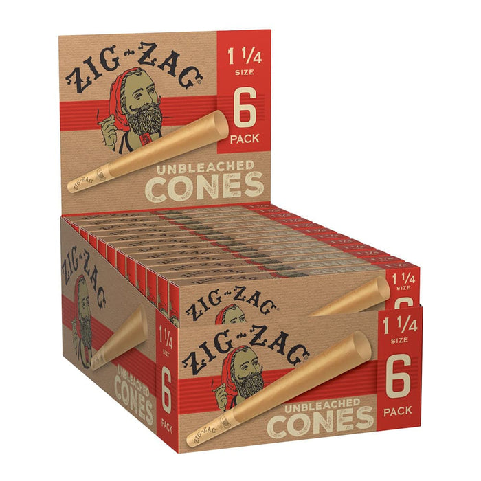Zig Zag Unbleached Paper Cones - 6pk / 1 1/4" 24pcs - Toker Supply