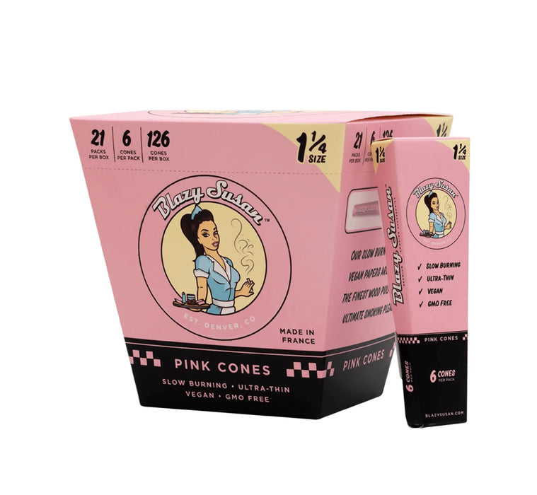 Blazy Susan - 1 1/4 Pink Pre Rolled Cones Full Box - Toker Supply