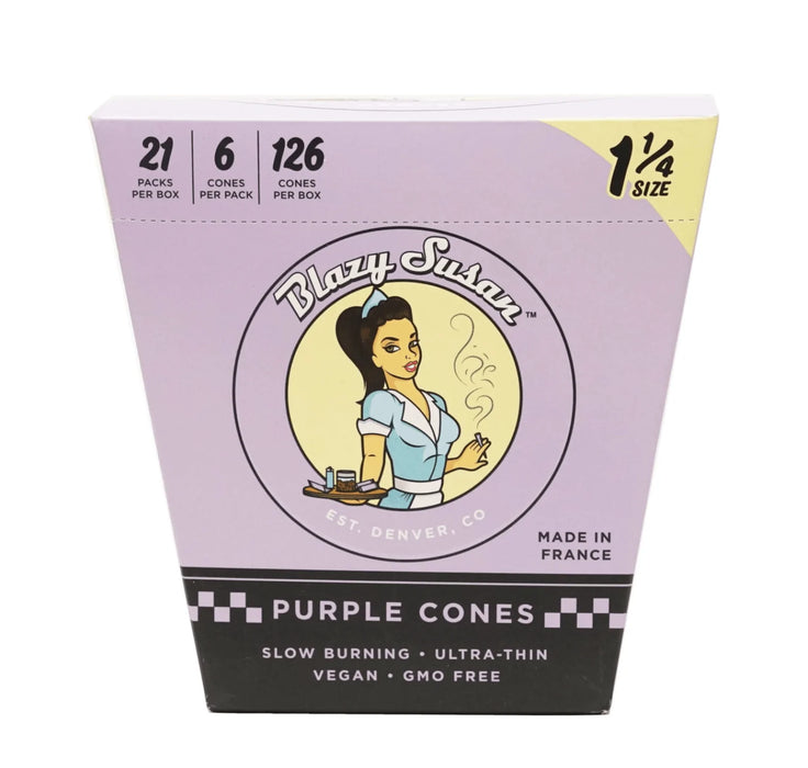 Blazy Susan - 1 1/4 Purple Pre Rolled Cones Full Box - Toker Supply