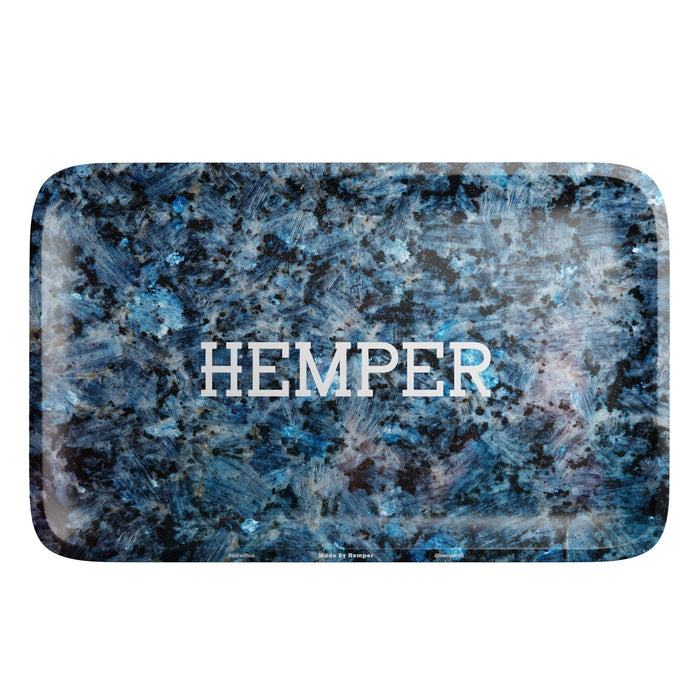HEMPER  - Luxe Marble Black/Blue Rolling Tray - Toker Supply